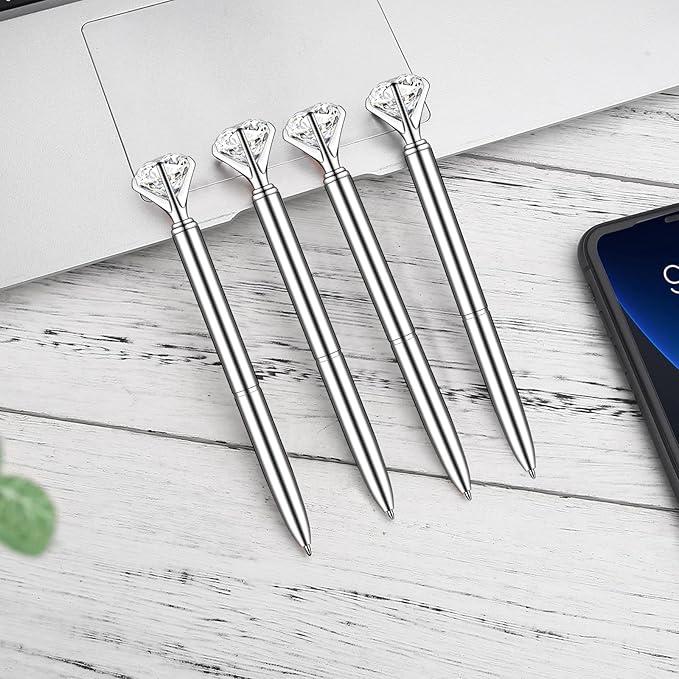 PASISIBICK 20 Silver Diamond Pens Cute Beautiful Ballpoint Pens for Women Wedding Coworkers Crystal Gifts(20 PCS)