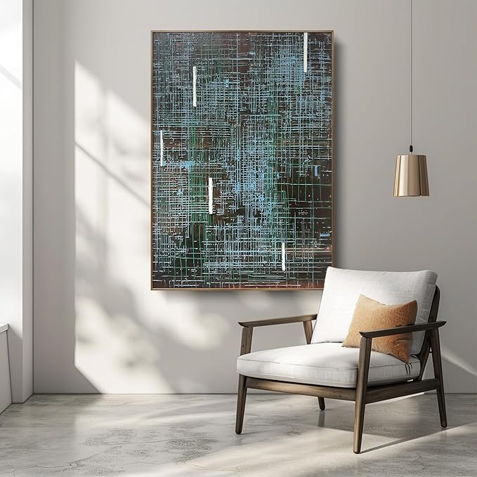 BrightA Abstract grid large-scale hand-painted wall decorations. Textured relief craftsmanship artworks that illuminate the home bedroom. Bring a visual impact experience to the office lobby 27.5"x39.4"