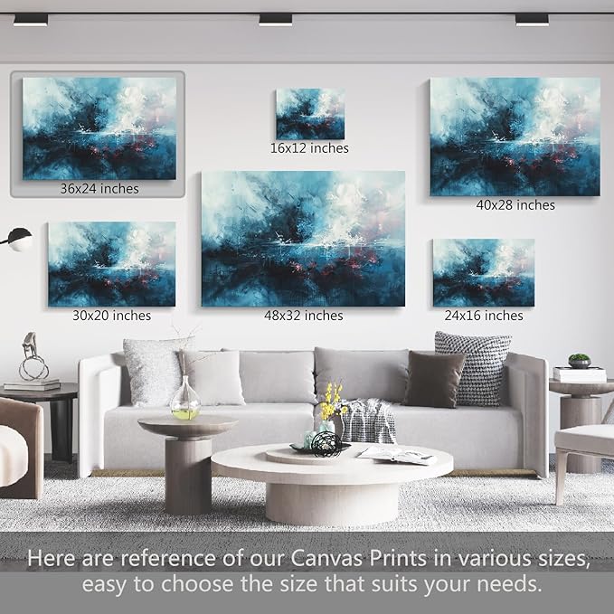 gaosoul Modern Abstract Canvas Wall Art Blue Graffiti Painting on White Background Stylish Framed Minimalism Artwork Prints for Living Room Bedroom Office Decor 36x24in