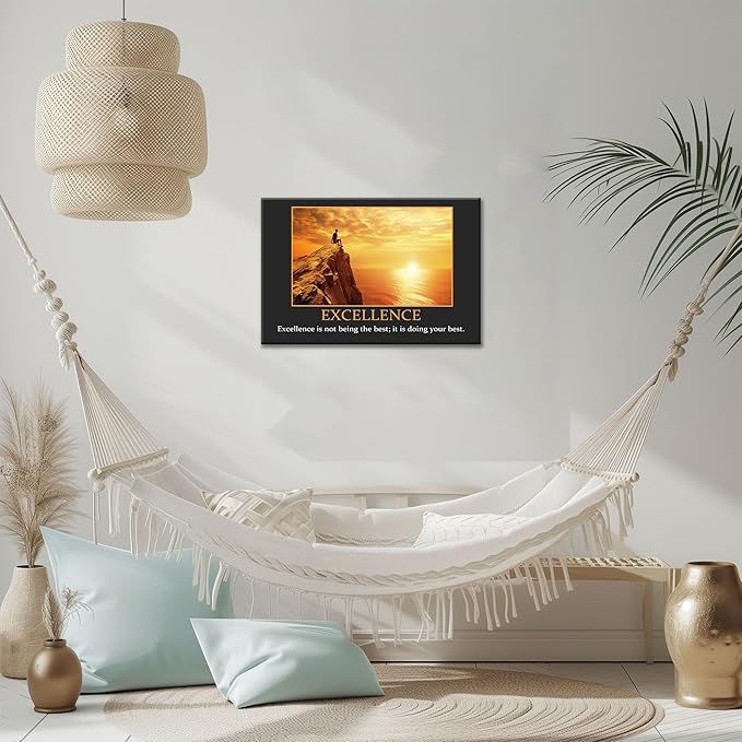 UZMKM - Office Wall Art, Motivational & Inspirational Quotes Canvas Wall Art for Home Office Wall Decor, Positive Quote Wall Decor, EXCELLENCE Words Poster Frame for Company Wall Decor 24x36 Inch
