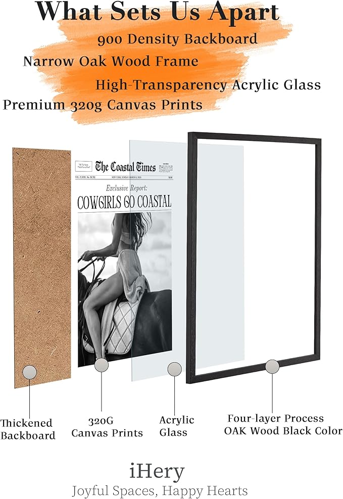 iHery Premium Natural Black OAK Wood 12x16in Cowgirls Go Coastal Trendy Framed Wall Art, Vintage Western Horseback Riding Times Canvas Wall Decor For Dorm Bedroom Living Room 1Pack