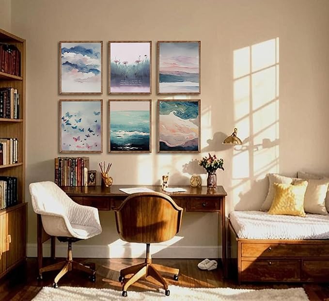 6 Mental Health Canvas Wall Art Watercolor Abstract Inhale Exhale poster Decor Therapist Psychologist Office inspirational Printed Artwork For Calm Corner Yoga Room Counseling Room Scene Decoration