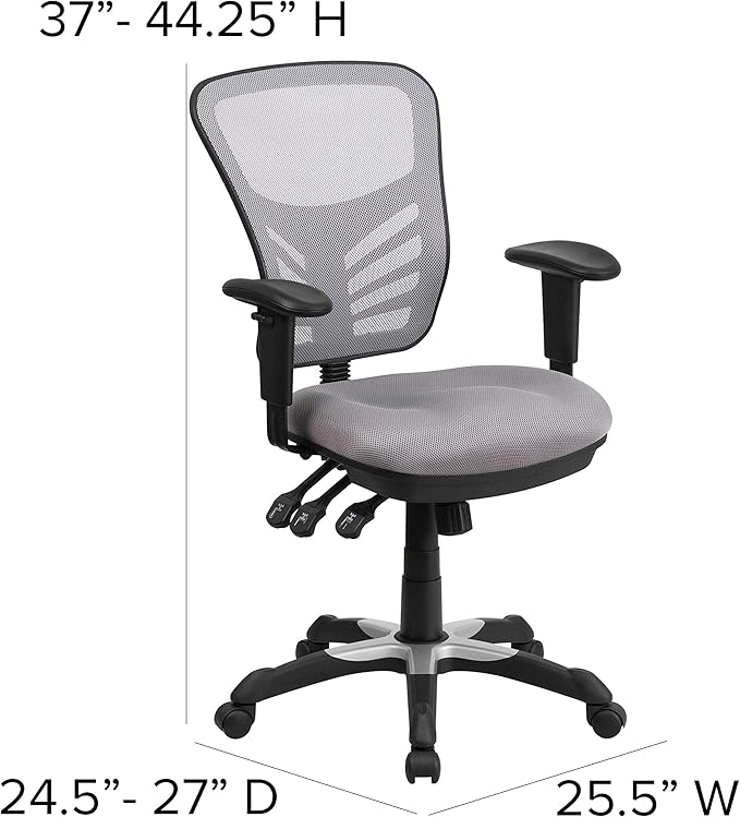 Flash Furniture Nicholas Mid-Back Swivel Office and Gaming Chair, Ergonomic Mesh Office Chair with Adjustable Lumbar Support and Height, Gray