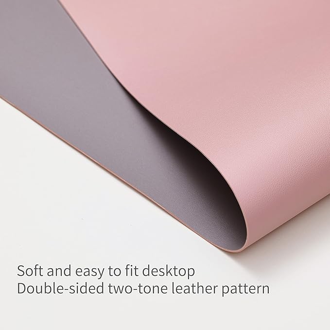RENMTURE Double-Sided Two-Tone Faux Leather Desk mat Desktop Organization and Accessories Home and Office Large Mouse pad Game and Work (Pink/Gray, 32"x16")
