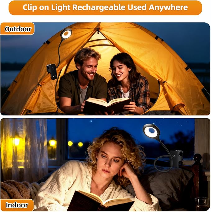Desk Lamp LED Clip on Light, 5 Modes 5 Brightness Dimmable Clamp Light, Rechargeable Battery Flexible Clip on Reading Lamp for Bed Headboard Bunk Bed at Night for Kids (Black)