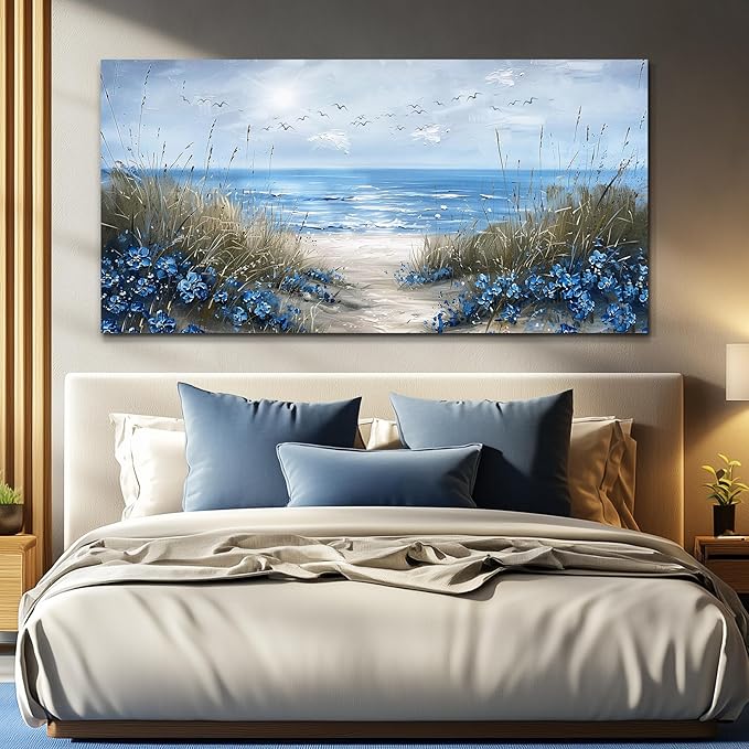 KELIYUAN Large Wall Decor For Living Room Canvas Wall Art For Office Bedroom Aesthetic Blue Ocean Sea Wave Wall Painting Artwork Pictures Modern Beach Posters Ready To Hang Home Decoration 30"x60"