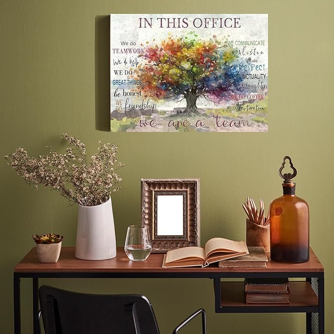 SOOTHAN Vintage In This Office Wall Decor Positive Quotes Poster Colorful Tree Canvas Prints Motivational Wall Art for Home Office Workplace Desk Decoration Aesthetic Framed Inspiring Gifts 12x16inch