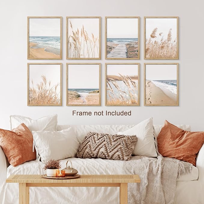 SIGNWIN Poster Wall Art Set of Coastal, Beach Ocean Nature Landscape Prints, Pampas Grass for Living Room, Bedroom, Office - 8"x10"x 8