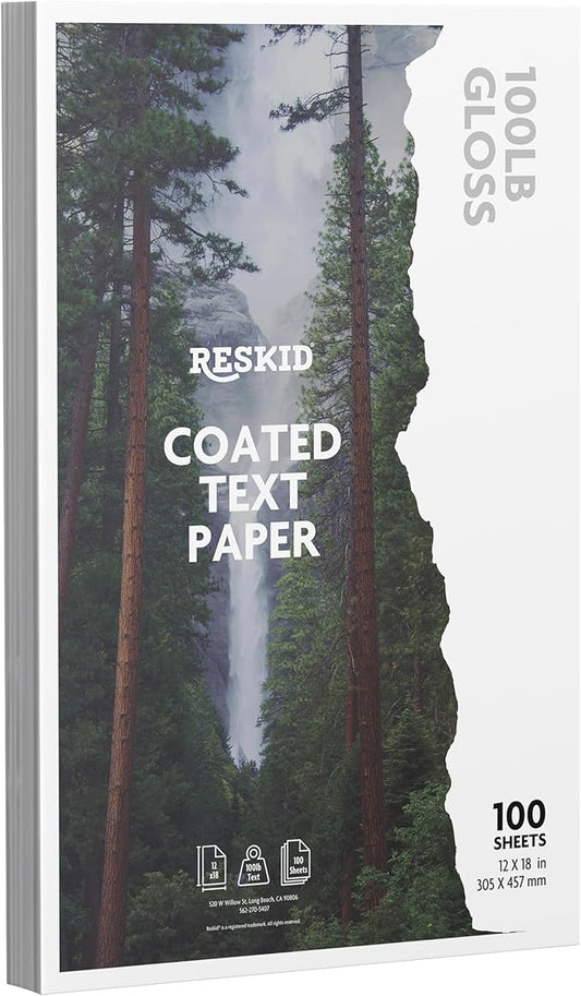 Double-Sided 100lb Gloss Text Digital C2S Paper – Perfect for Color Laser Printing, Design Proposals, Flyers, Brochures | 12 x 18 | 100lb Gloss Text | Glossy Coated | 100 Sheets (100lb Gloss, 12x18)