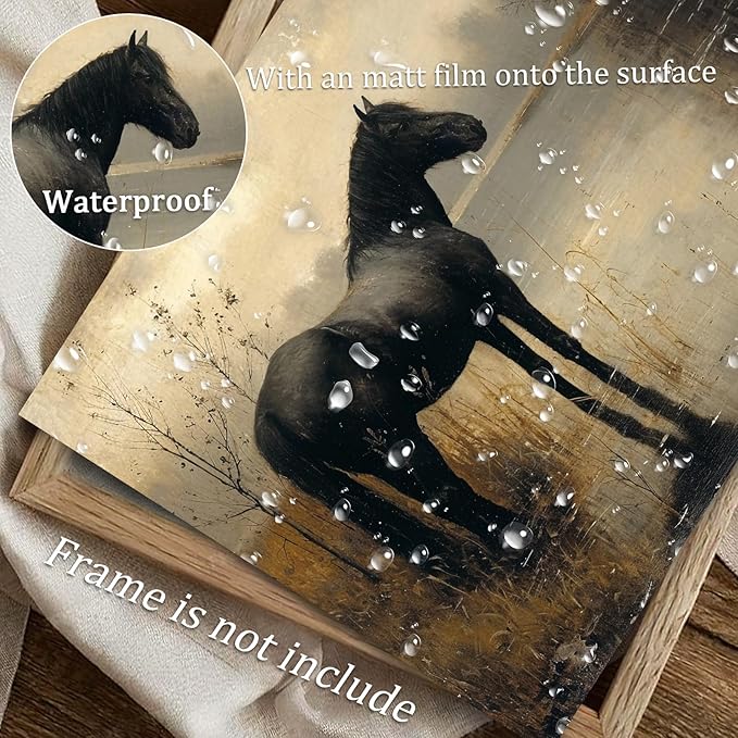 uniro Black Horse Vintage Wall Art Moody Landscape Prints Retro Wall Art Lake Dark Cottagecore Art Foggy Rustic Wall Decor DarkMoodyWallArt(8" x 10"-UNFRAMED)