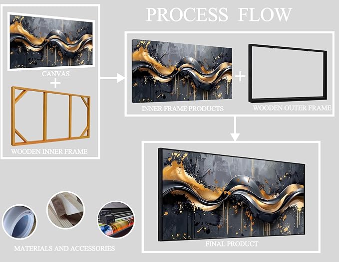 Gold Canvas Wall Art Black Artwork Large Abstract Wall Decorations Modern Pictures for Bedroom Living Room 24"x 48"