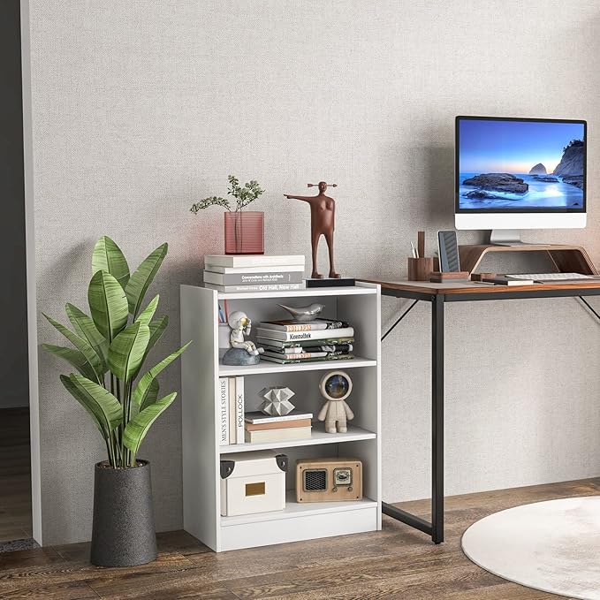 Tangkula 3 Tier Bookcase, Floor Standing Open Bookshelf with 18-Position Adjustable Shelves, Anti-toppling Device, Modern Multipurpose Display Storage Organizer for Living Room Study (1, White)