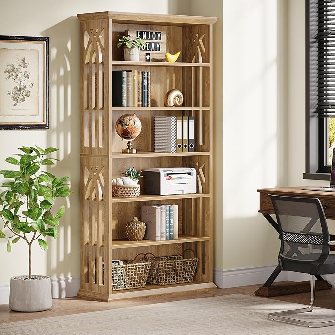 Tribesigns 6-Tier Bookshelf, 75-Inch Tall Bookcase, Large Bookshelves and Bookcases Freestanding Display Shelves, Wood Book Shelf for Living Room, Home Office, Bedroom, Light Brown