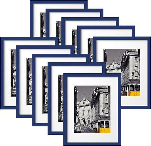 eletecpro 11x14 Picture Frames Set of 10, Picture Frame Collage Wall Decor Display 8x10 Photo with Mat or 11x14 without Mat, Home Decor Gallery Wall Frame for Wall Mounting, Blue