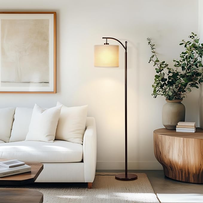Brightech Montage LED Floor Lamp – Modern Floor Lamp for Living Rooms & Office with Arc Hanging Shade – Standing Lamp for Bedroom Reading, Mid-Century Pole Light for Farmhouse Style - Bronze