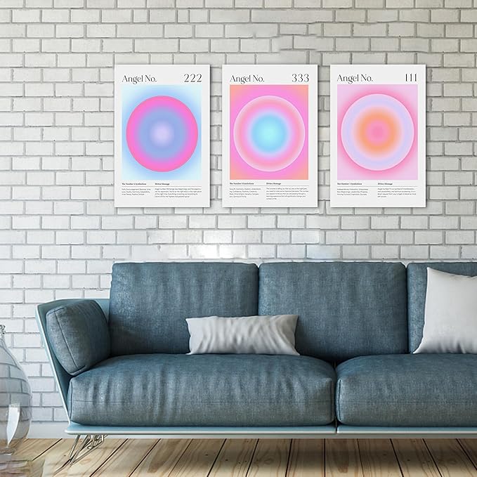 Colorful Gradient Aura Angel Numbers Poster Canvas Print Artwork Room Decor for Bedroom Aesthetic, 3 Piece Framed Inspirational Minimalist Art Paintings Decor for Bedroom Office 16"x24" x 3 Pcs