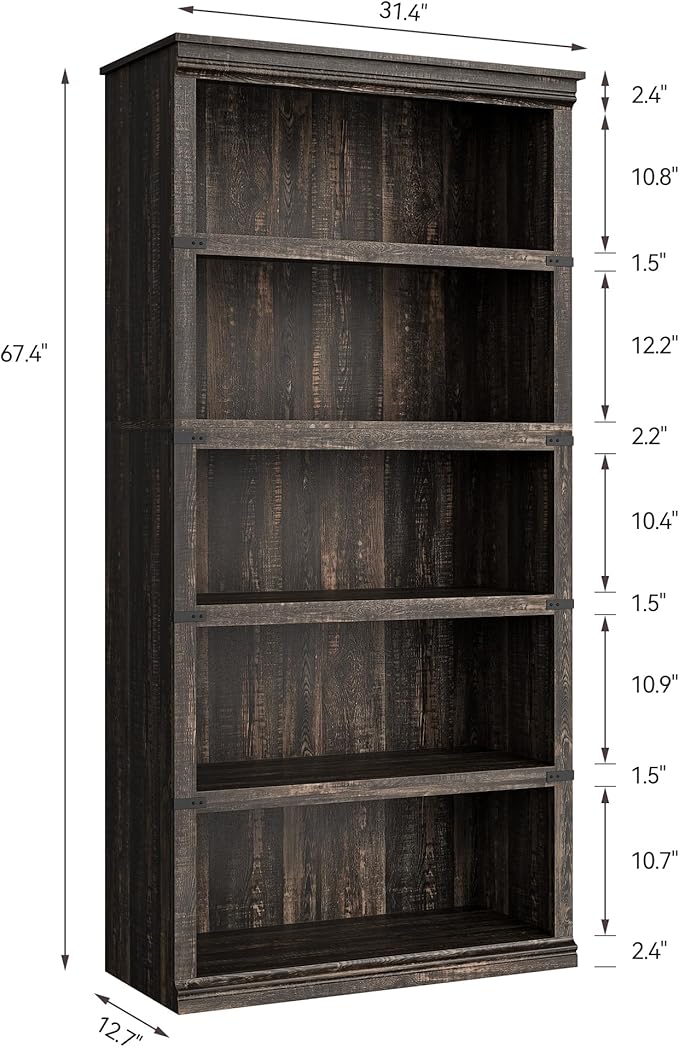 GAOMON 5 Tier Bookcase, Farmhouse Book Shelf with Storage Open Display Bookshelves, 67.4" Tall Book Case Wooden 5 Shelf Bookcase Home Decor Furniture for Home Office, Living Room, Bed Room - Oak
