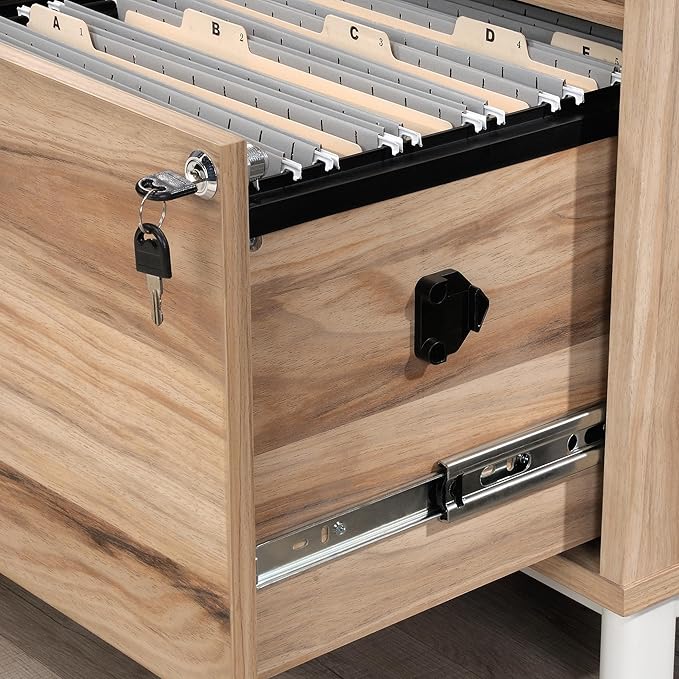 2 Drawer File Cabinet with Lock, Home Office Filing Organizer, for Letter Legal A4 Size Labeled Folders File Folder Storage, Wood Lateral Filing Cabinet (Lateral File Cabinet-02)
