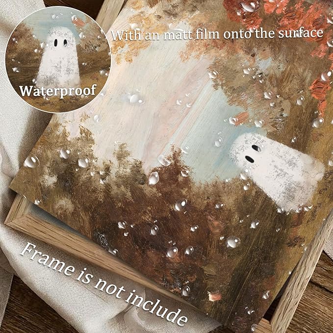 uniro Retro Cute Ghots Wall Art Cute Ghost in Field Pictures Wall Decor Moody Gothic Ghost Poster Print for Living Room Bedroom Bathroom, Halloween Home Wall Decor(8" x 10"-UNFRAMED)