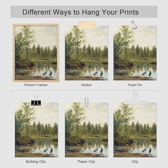 SIGNWIN Adhesive Canvas Poster Bathroom Decor, Wall Art Room Decor Multicolor for Living Room, Bedroom, Office Rustic Green Forest Tree Landscapes Classic Vintage Illustrations Bohemian - 12"x16"x 8