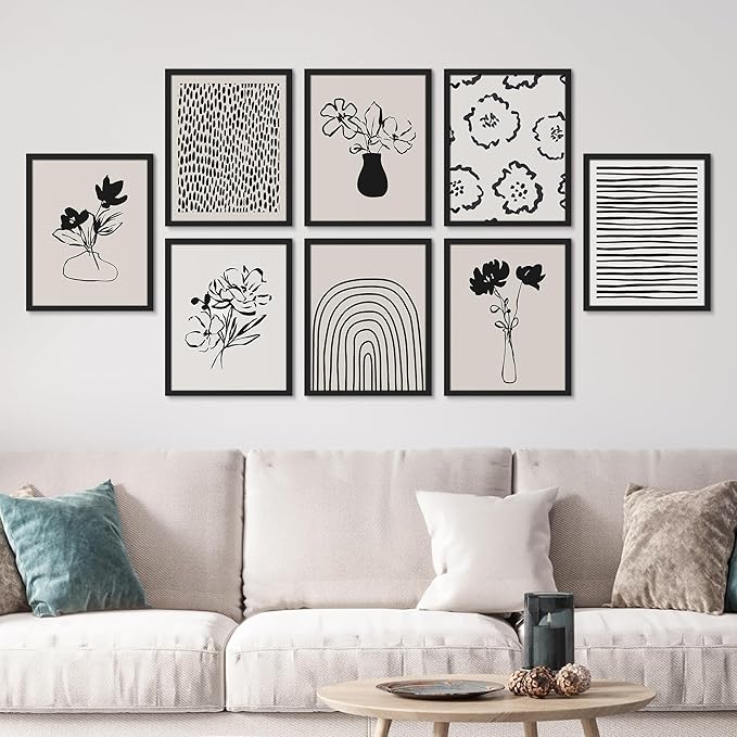 SIGNWIN Framed Poster Bathroom Decor 11"x14"x 8 Black, Wall Art Room Decor Multicolor for Living Room, Bedroom, Office Duotone Black & White Floral Botanical Flower Nature Abstract Shapes