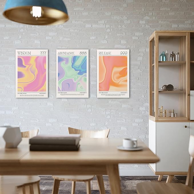 SHMAO Colorful Gradient Angel Numbers Poster Canvas Wall Art for Room Aesthetic Inspirational Spiritual Wall Art Paintings Abstract Minimalist Wall Decor for Bedroom 16"x24" x 3 Pcs