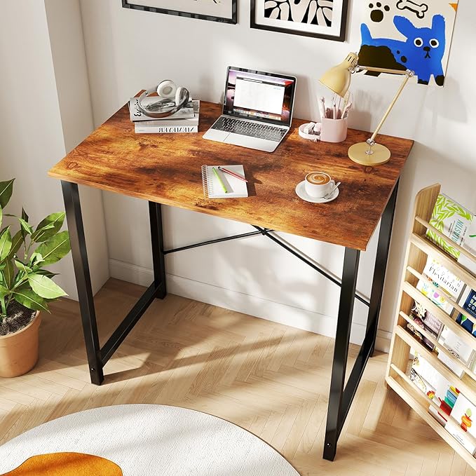 DUMOS Compact 32-Inch Small Computer Office Desk for Home or Bedroom, Modern Minimalist Writing and Study Work Table, Wood