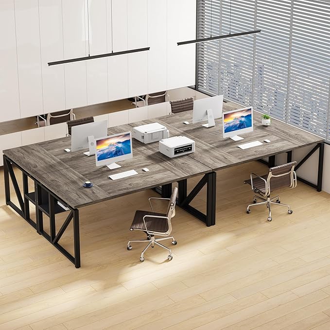 Tribesigns 63 inches Computer Desk with Bottom Storage Shelf Home Office Desk Writing Table for Workstation,Dark Walnut + Steel Leg， Cabinet not Included (Grey, 63-inch-with Shelf)