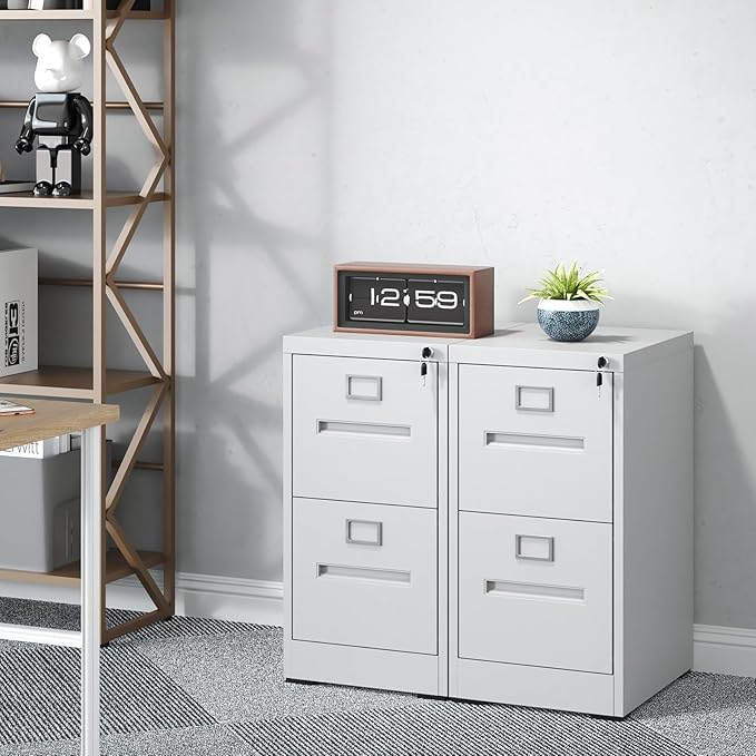 2 Drawer File Cabinet with Lock and Card Slot, Steel Vertical Filing Cabinets for Home Office, Small Metal File Cabinets for Hanging Legal Letter Size Files, Assembly Required(White)