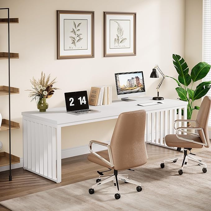 Tribesigns 78" Extra Long Computer Desk, 2-Person Desk with Metal Legs, Industrial Double Desk for Home Office (White)