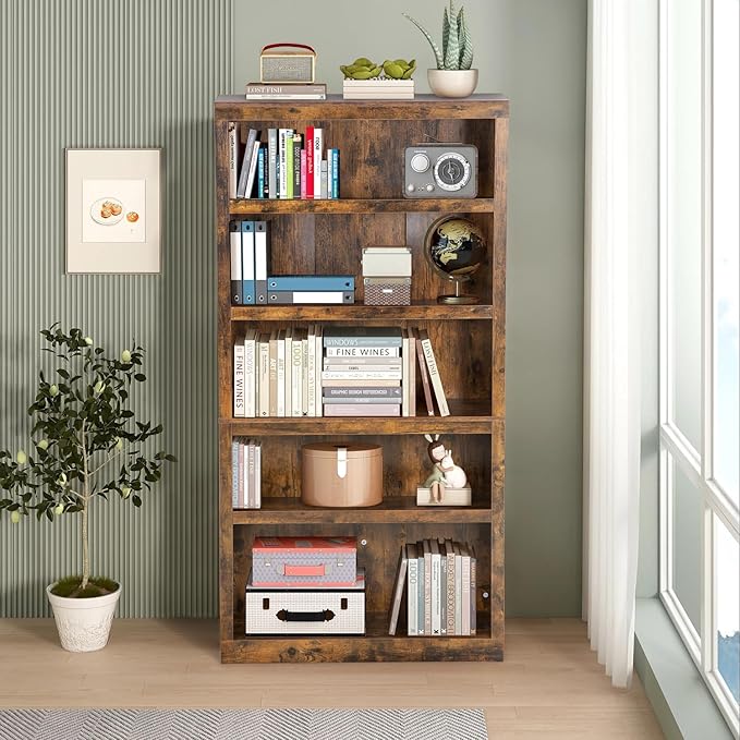 PayLessHere 5-Tier Bookcase Bookshelf Wooden Bookshelf with Thickened Laminates for Living Room, Bedroom, Office Open Storage Shelf Study Bookshelves Book Case