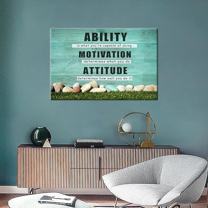 Inspirational Canvas Poster Motivational Wall Art Ability Motivation Attitude Picture Print Entrepreneur Quotes Painting Modern Home Living Room Office Gym Wall Decor Stretched and Framed[36''Wx24''H]