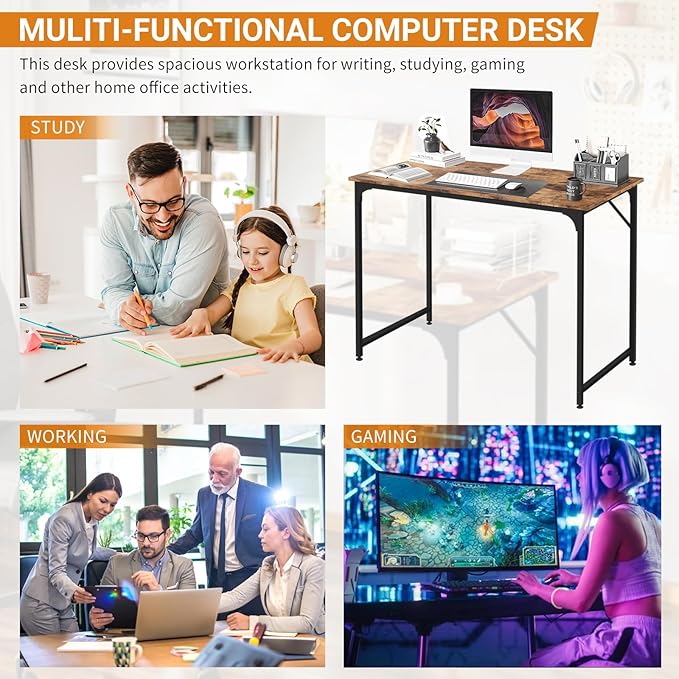 BLKMTY 32" Computer Desk, Home Office Writing Desk Wood PC Study Table Work Desks Modern Simple Style Laptop Table with Metal Frame and Smooth Tabletop for Workstation Bedroom, Vintage