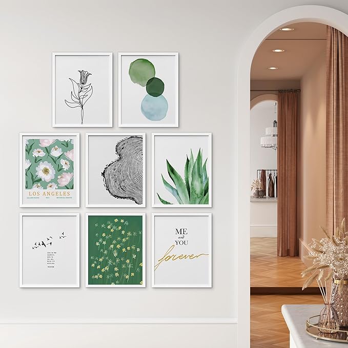 SIGNWIN Framed Poster Bathroom Decor, Wall Art Room Decor Multicolor for Living Room, Bedroom, Office Green Snake Plant Paint Stroke Flowers Nature Abstract Shapes - 12"x16"x 8 White