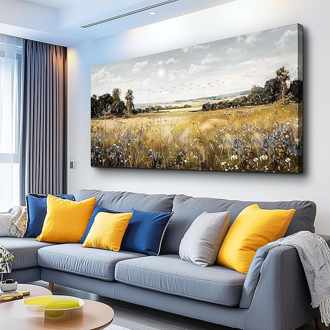 KELIYUAN Large Canvas Wall Art For Living Room Farmhouse Wall Decor For Bedroom Office Decorations Field Scenery Painting Countryside Wall Pictures Artwork Modern Ready To Hang Home Decor 24"X48"