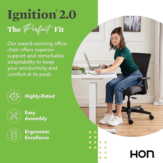 HON Ignition 2.0 Low Back Task Chair, Spectrum Mesh, Standard Synchro-Tilt Control, Office Chair with Lumbar Support, Height and Width Adjustable Arms, Black Frame, Blueberry