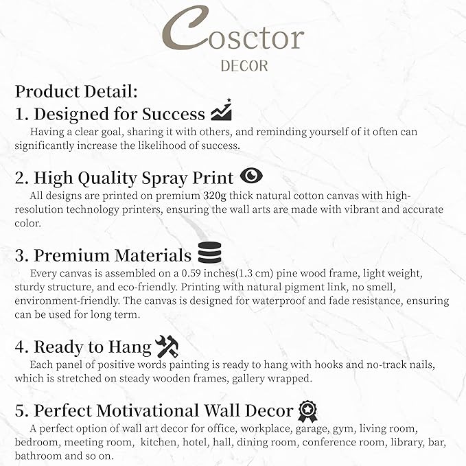 COSCTOR Set of 9 Motivational Wall Art Decor Inspirational Posters Quotes Framed Canvas Pictures Grind Hustle Execute for Workplace Office Garage Gym Classroom Bedroom(Framed,16x24)