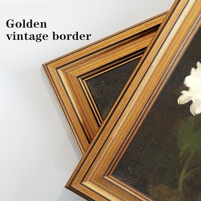Gold Framed Wall Art Vintage Canvas Wall Art White Hydrangea Flower Floral Artwork Prints Picture for Living Room Bedroom Farmhouse Bathroom Office Decor, 8x10
