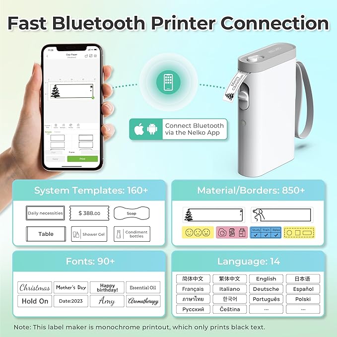 Nelko Label Maker Machine with Tape, P21 Bluetooth Label Printer with 3 Tapes & Case, Wireless Mini Label Makers with Multiple Templates Icon Font Custom for School Office Home, White