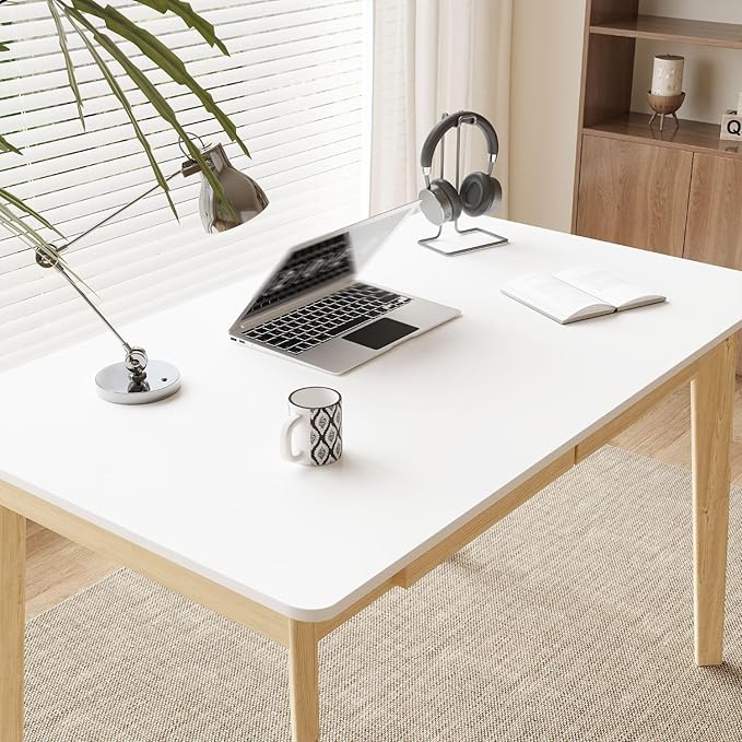 40 Inch Compact Computer Gaming Desk, White Study Work Office Desk with 2 Storage Drawers, Rectangular Study Reading Table, Simple Computer Writing Table for Home Office, Living Room
