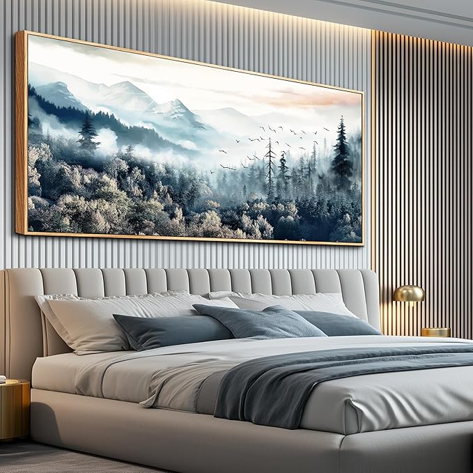 hyidecorart Framed Large Canvas Wall Art, Wall Decor For Living Room Modern Bedroom Home Decoration Forest Landscape Wall Paintings Mountain Pictures Office Stretched Nature Scenery Abstract Artwork