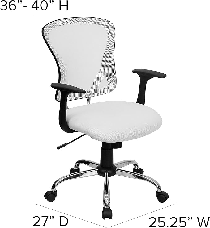 Flash Furniture Alfred Mid-Back White Mesh Swivel Task Office Chair with Chrome Base and Arms