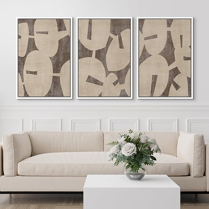 SIGNFORD Framed Wall Art Print Set Geometric Block Abstract Shapes Illustrations Modern Decorative Multicolor Relax/Calm Chic for Living Room, Bedroom, Office - 16"x24"x3 White