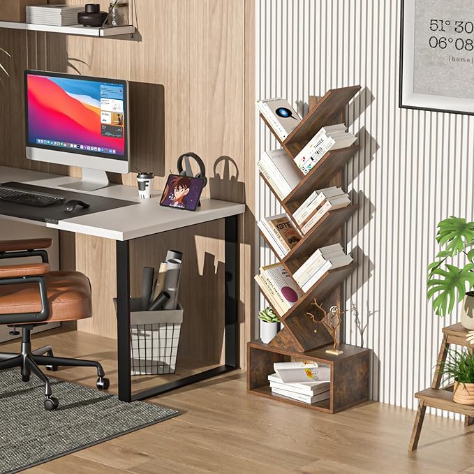 9 Tier Tree Bookshelf,Christmas Green Bookcase for Narrow Space, Storage Organizer Floor Standing Bookshelves for Books, Tall Book Case for Home Office, Living Room, Bedroom