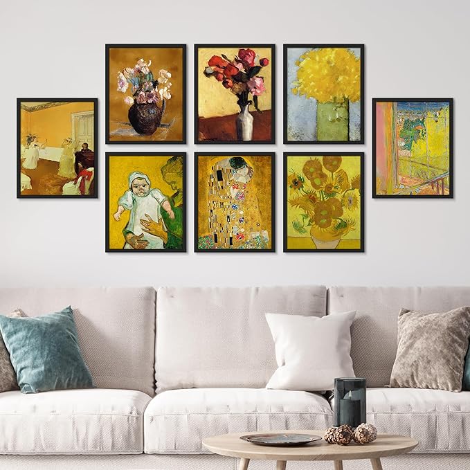 SIGNWIN Framed Poster Bathroom Decor, Wall Art Room Decor Multicolor for Living Room, Bedroom, Office Gustav Klimt Van Gogh Sunflower Classic Vintage Illustrations Bohemian - 12"x16"x 8 Black