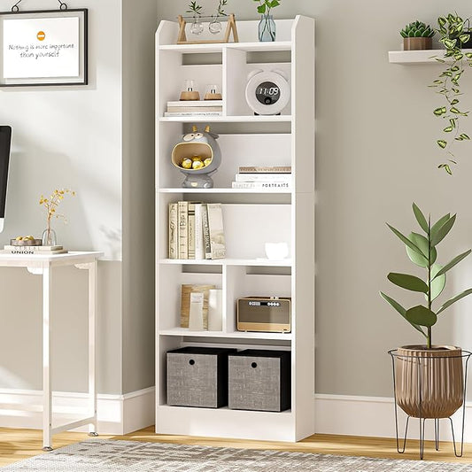 Bookshelf, Bookcase with Storage, 6-Tier Open Tall Bookshelves, Floor Display Shelves, for Living Room, Home Office, Bedroom, Modern Style, White BC11103X