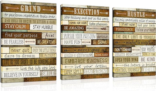 CGXART Motivational Wall-Decor - Brown Inspirational Posters - 3 Piece Canvas Wall Art For Bedroom Ready To Hang Size 12" x 16"