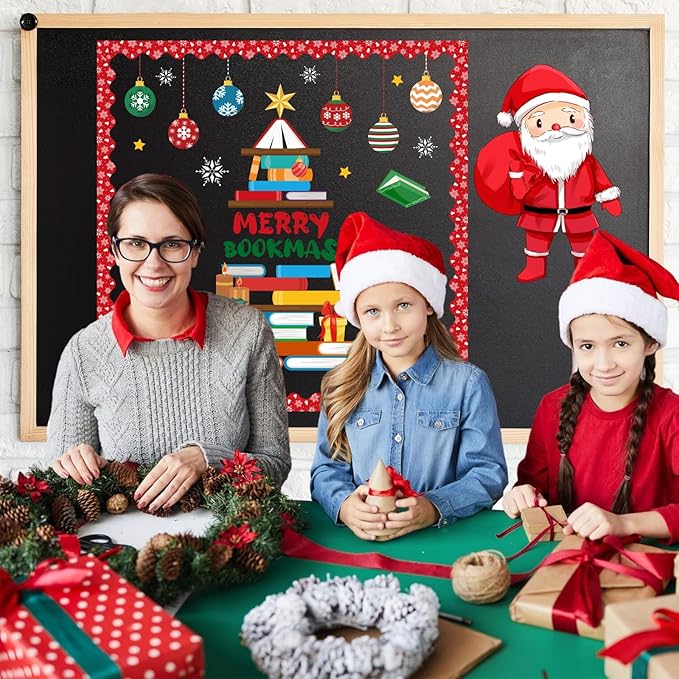 79pcs Christmas Bulletin Board Decoration Set,Xmas Tree Paper Cutouts Bulletin Board for Classroom Holiday Decorations School Reading Room Wall Door Xmas Decor