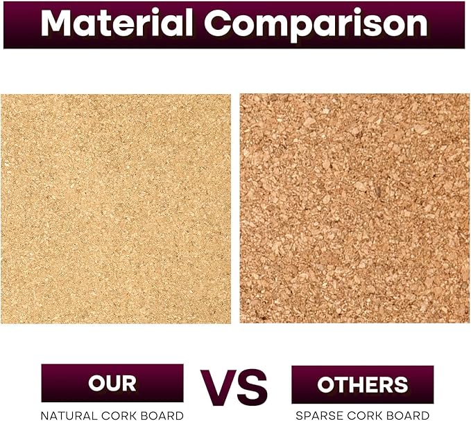 Cork Board 6 Pack 12"x12" - 1/2" Bulletin Boards Self Adhesive Corkboards for Wall School Home Office with 100 Push Pins