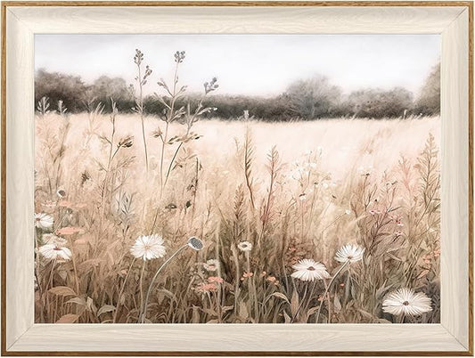 ASTRDECOR Framed Nature Wall Art Prints, Vintage Wildflower Field Landscape Canvas Wall Art Bedroom, Autumn Oil Painting Botanical Artwork, Plant Pictures Farmhouse Wall Decor Living Room - 12''x16''